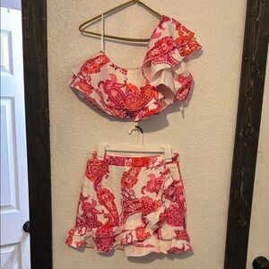 Chic Paisley One-Shoulder Top and Skirt Set